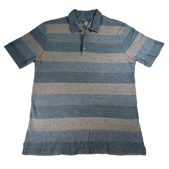 Jones New York Polo Shirt Mens XL Rayon Polyester Cotton Blend Grey Brown Stripe - Picture 1 of 8